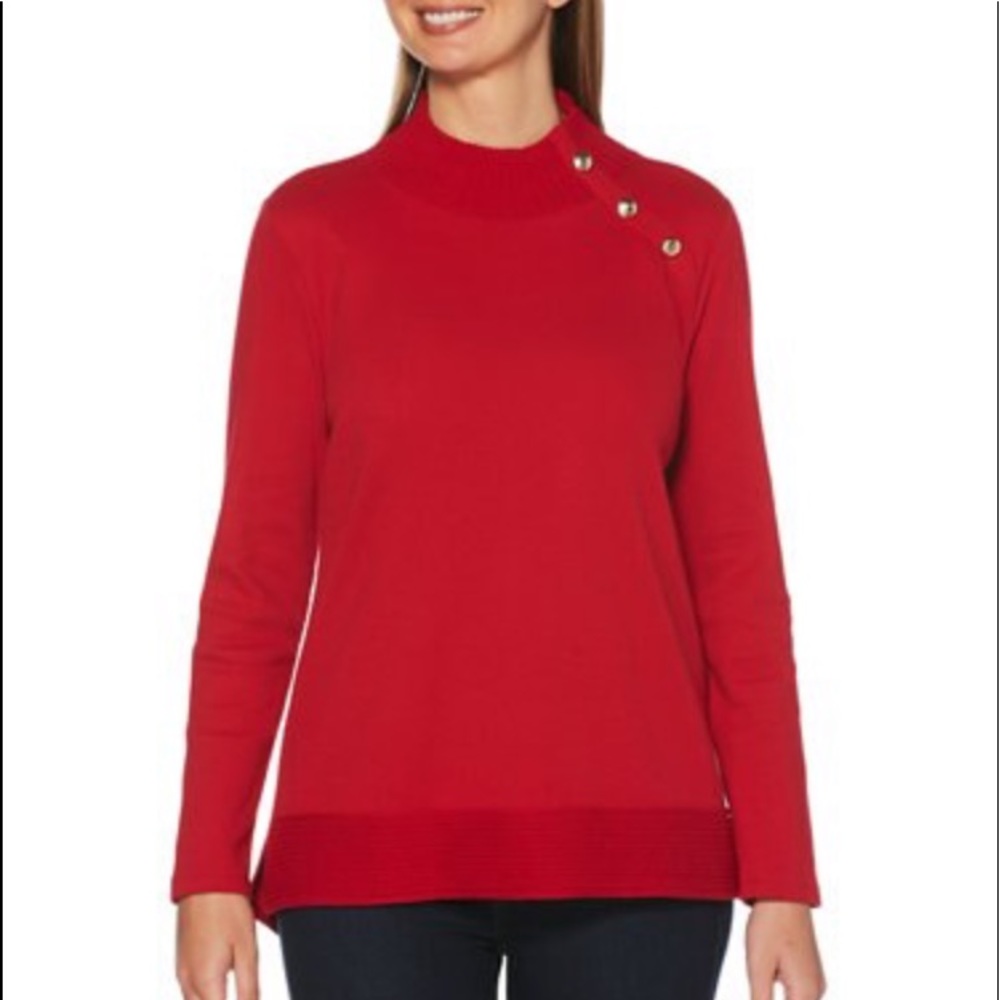 Rafaella Petite Mockneck Crest Button Sweater